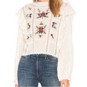 Free People White Embroidered Blouse